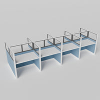 Knoll Reff Glass Panel Workstation - Straight - Set of 8 - White Frame / Blue Panel / 65" / 60W x 30D