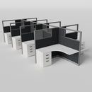 Knoll Reff Glass Panel Workstation - L-Shaped - Set of 8 - Gray Frame / Black Panel / 65" / 5' x 5'