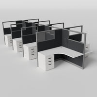 Knoll Reff Glass Panel Workstation - L-Shaped - Set of 8 - Gray Frame / Black Panel / 65" / 5' x 5'