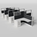 Knoll Reff Glass Panel Workstation - L-Shaped - Set of 8 - White Frame / Black Panel / 65" / 5' x 5'