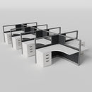 Knoll Reff Glass Panel Workstation - L-Shaped - Set of 8 - Gray Frame / Black Panel / 50" / 5' x 5'