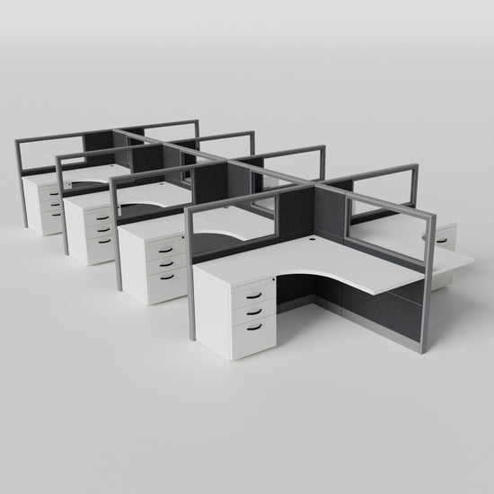 Knoll Reff Glass Panel Workstation - L-Shaped - Set of 8