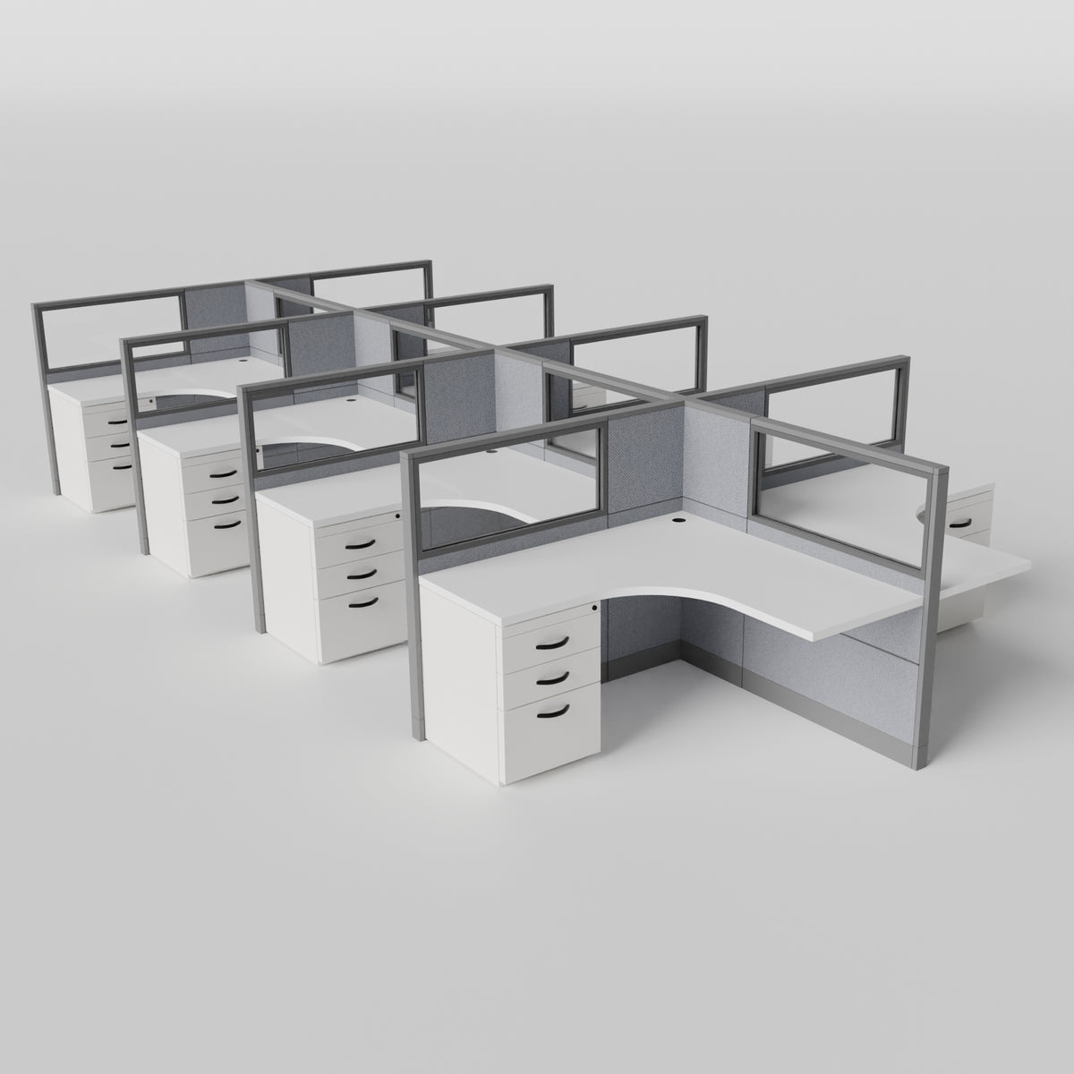 Knoll Reff Glass Panel Workstation - L-Shaped - Set of 8 - Gray Frame / Gray Panel / 50" / 5' x 5'