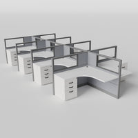 Knoll Reff Glass Panel Workstation - L-Shaped - Set of 8 - Gray Frame / Gray Panel / 50" / 5' x 5'
