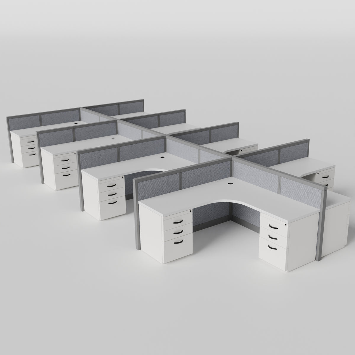 Steelcase Avenir Fabric Panel Workstation - L-Shaped - Set of 8 - Gray Frame / Gray Panel / 42" / 7' x 7'