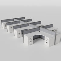 Steelcase Avenir Fabric Panel Workstation - L-Shaped - Set of 8 - Gray Frame / Gray Panel / 42" / 7' x 7'