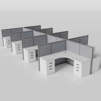Steelcase Avenir Fabric Panel Workstation - L-Shaped - Set of 8 - Gray Frame / Gray Panel / 53" / 7' x 7'