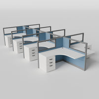 Knoll Reff Glass Panel Workstation - L-Shaped - Set of 8 - Gray Frame / Blue Panel / 50" / 5' x 5'